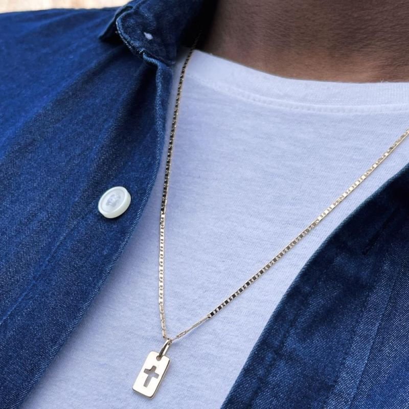 CORRENTE FITA FINA C/ PLAQUINHA CRUZ VAZADA