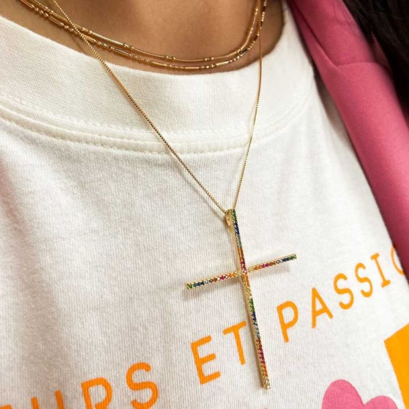 COLAR CRUCIFIXO COM ZIRCONIAS COLORIDAS
