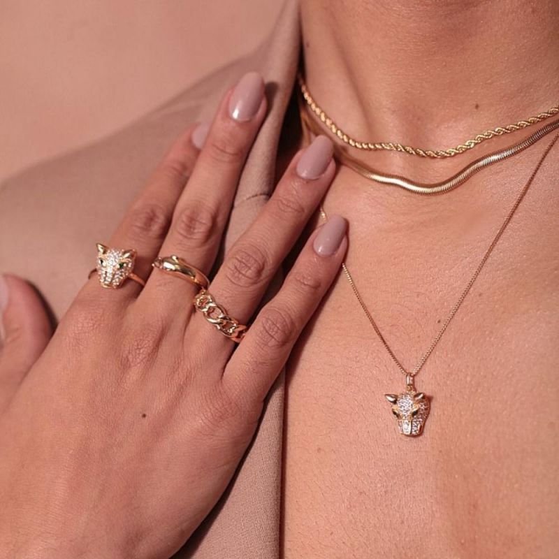 COLAR TIGRE COM ZIRCONIAS E OLHO COM PEDRA VERDE