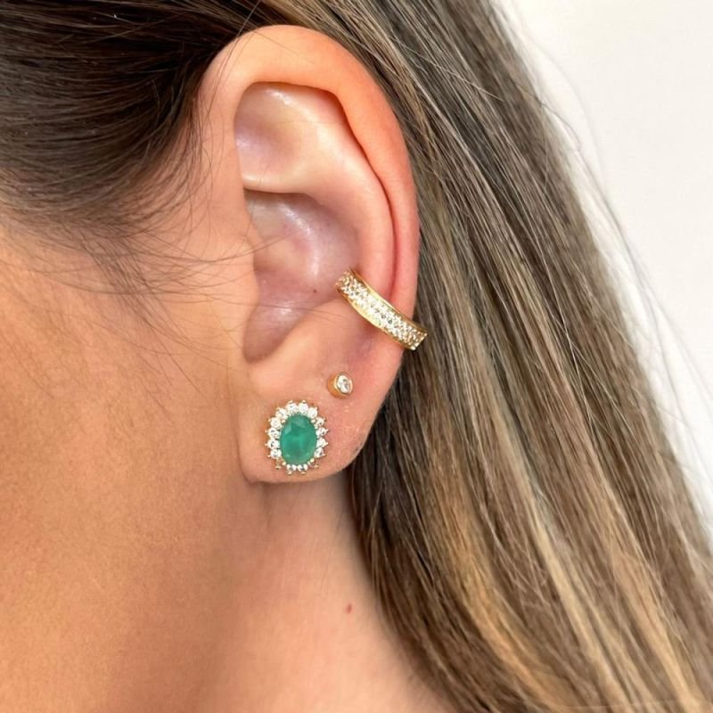 BRINCO OVAL COLOR BORDA CRAVEJADA