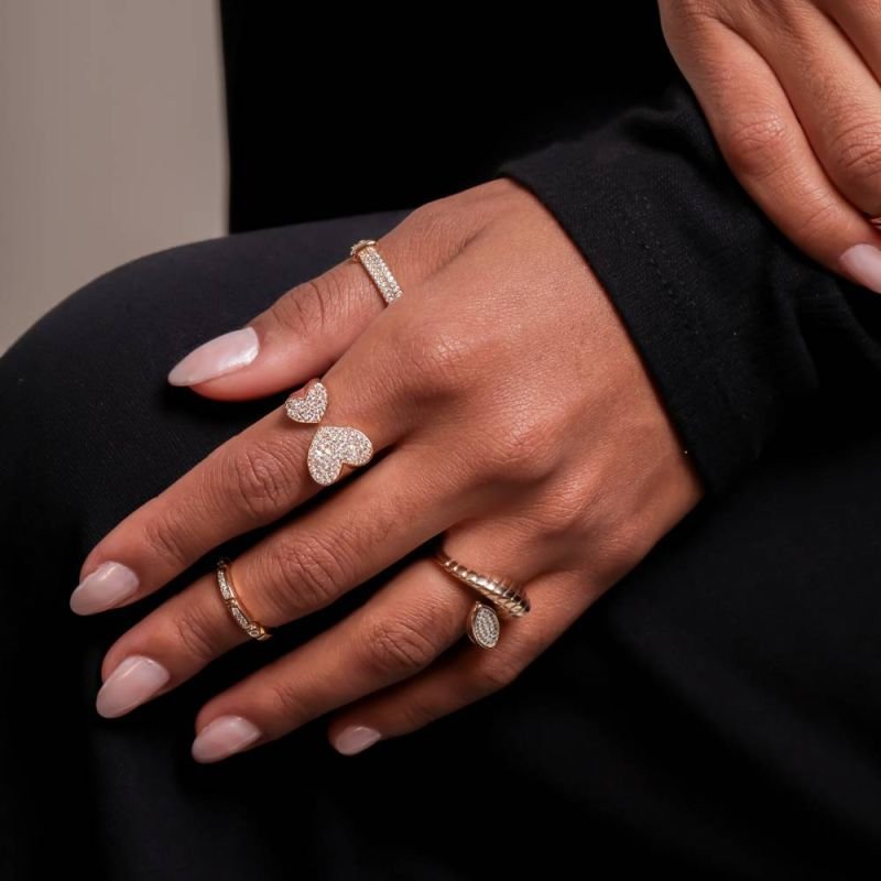 ANEL 2 CORAÇÕES CRAVEJADO