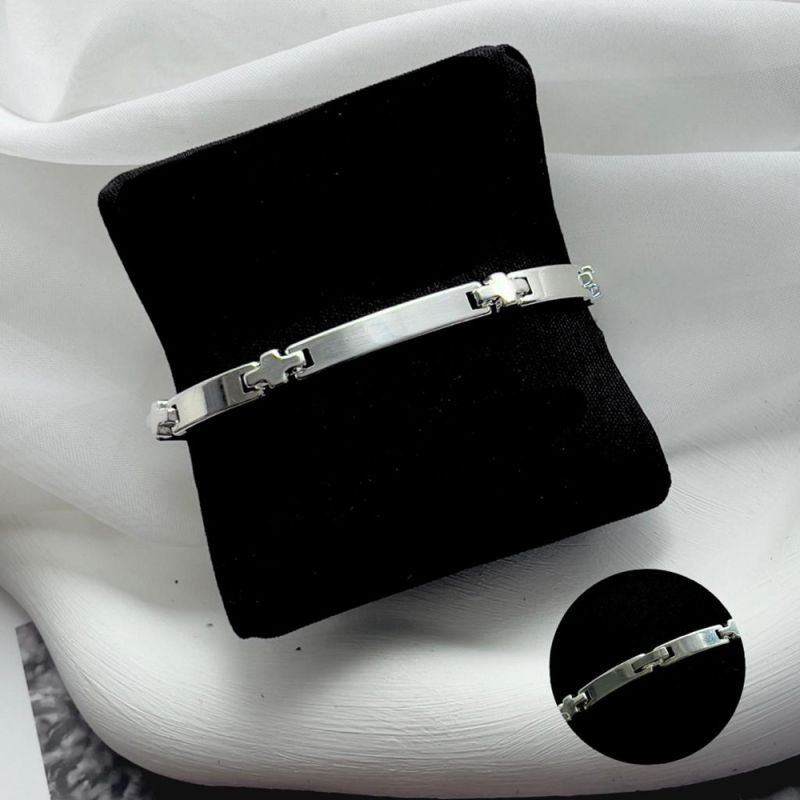 BRACELETE MASC PLACA+CRUZ PRATA