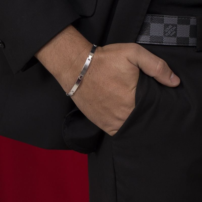 BRACELETE MASC PLACA PRATA