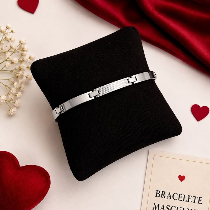 BRACELETE MASC PLACA PRATA