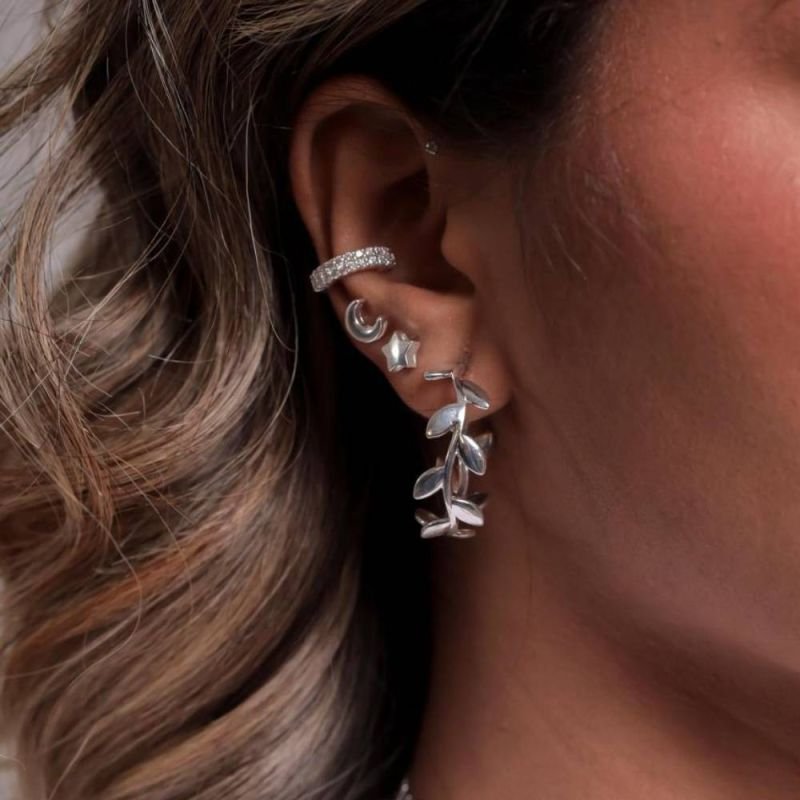 BRINCO ARGOLA FOLHAS PRATA