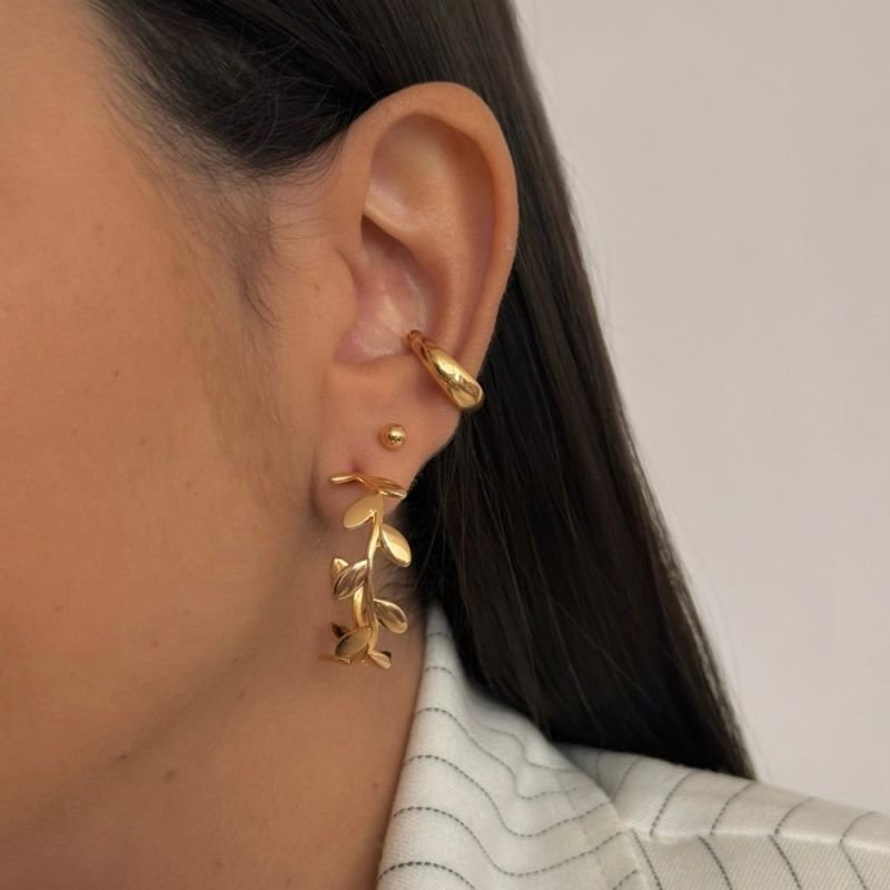 BRINCO ARGOLA FOLHAS PRATA