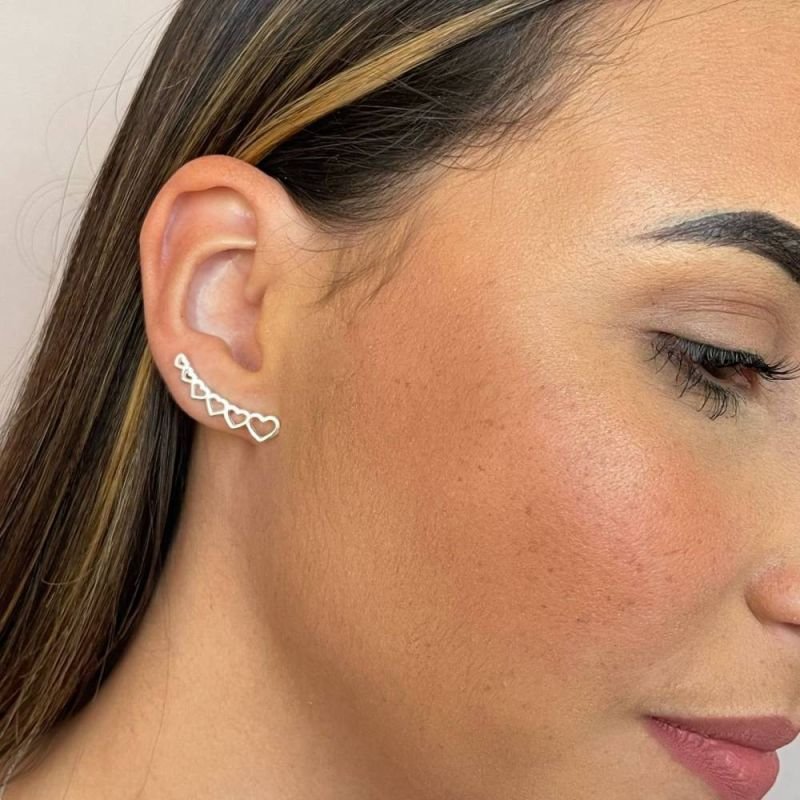 BRINCO EAR CUFF CORAÇÃO PRATA 925