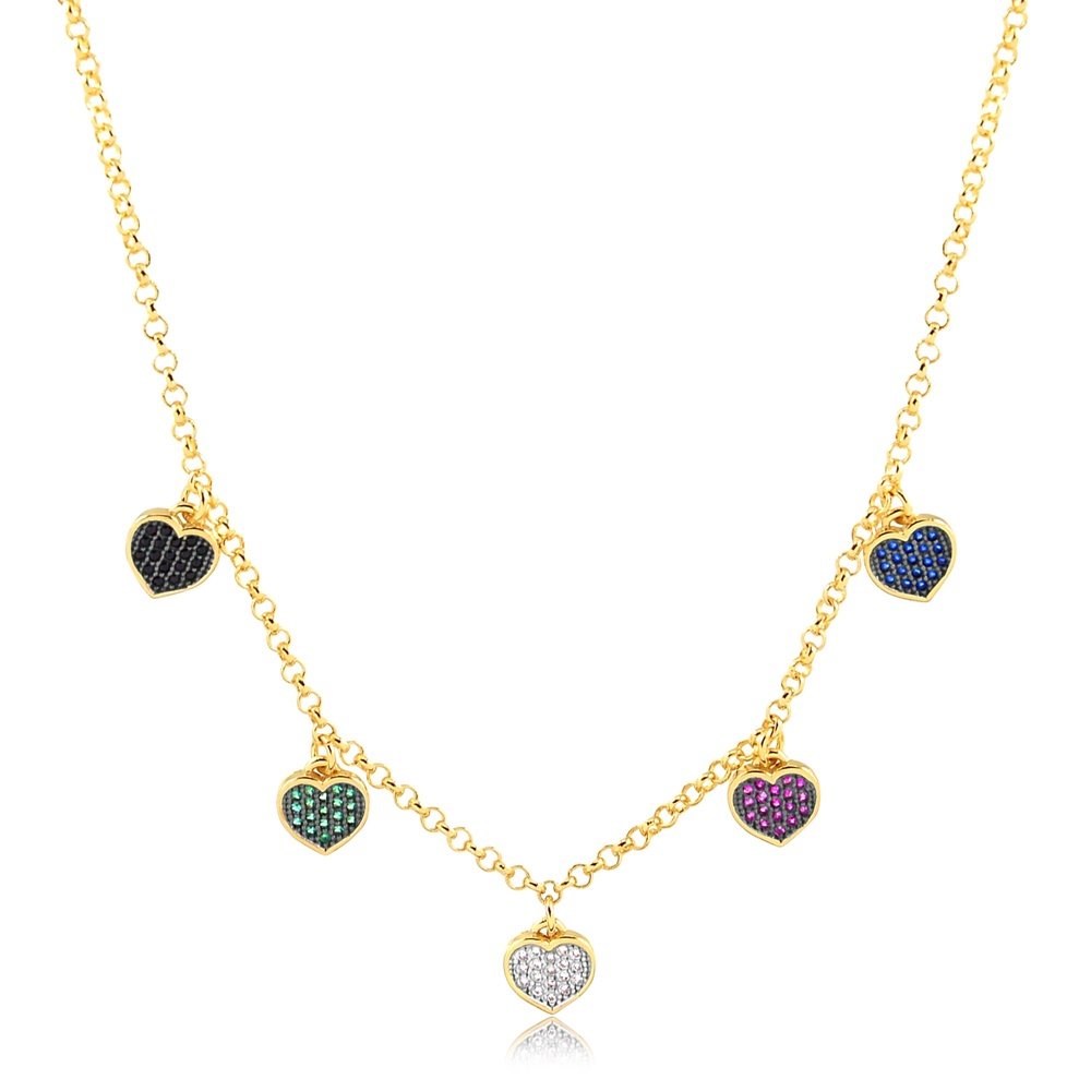 COLAR CHOKER 5 CORAÇÕES COLORIDOS