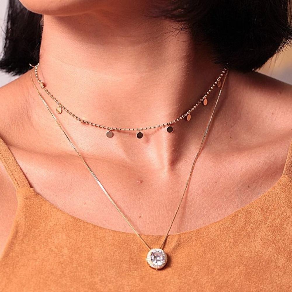 COLAR CHOKER DE BOLINHA COM CIRCULOS CHAPADOS