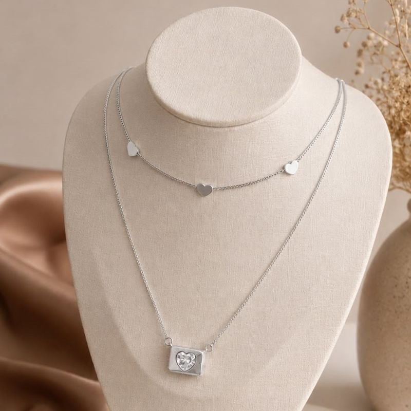 COLAR CHOKER CORAÇÕES PRATA