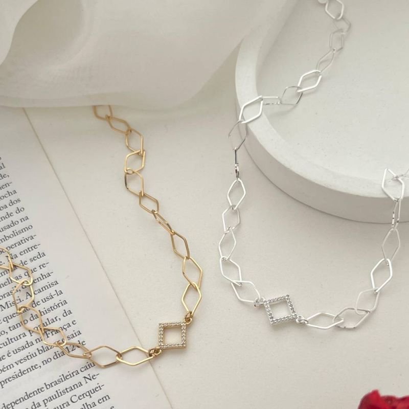 COLAR CHOKER LOSANGOS PRATA