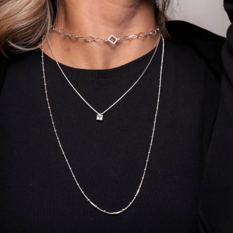 COLAR CHOKER LOSANGOS PRATA