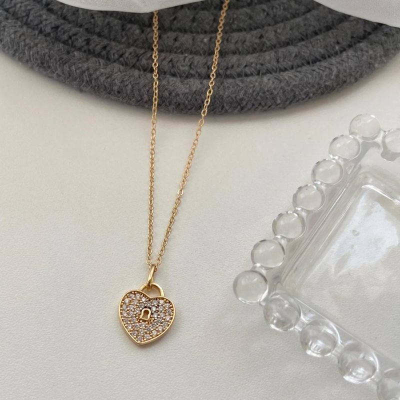 COLAR CORAÇÃO CRAVEJADO EM MICRO ZIRCÔNIAS - RODIO BRANCO - CRISTAL - 21