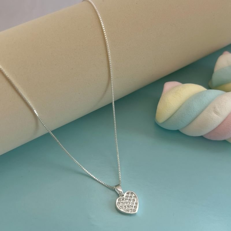 COLAR CORAÇÃO CRAVEJADO PRATA