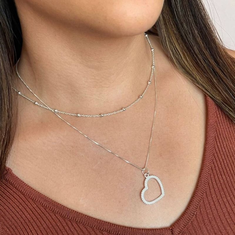 COLAR CORAÇÃO CRISTAL PRATA 925