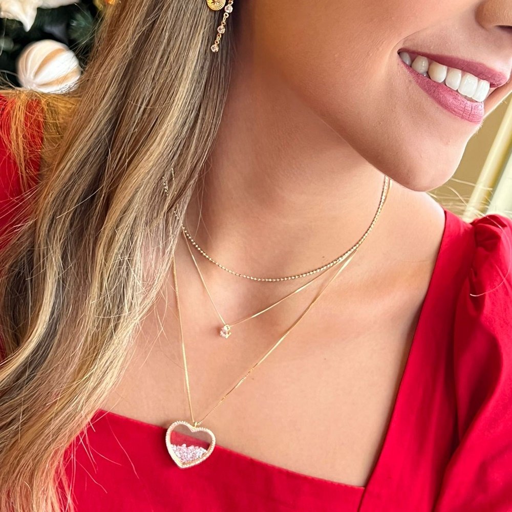 COLAR CORAÇÃO DE VIDRO