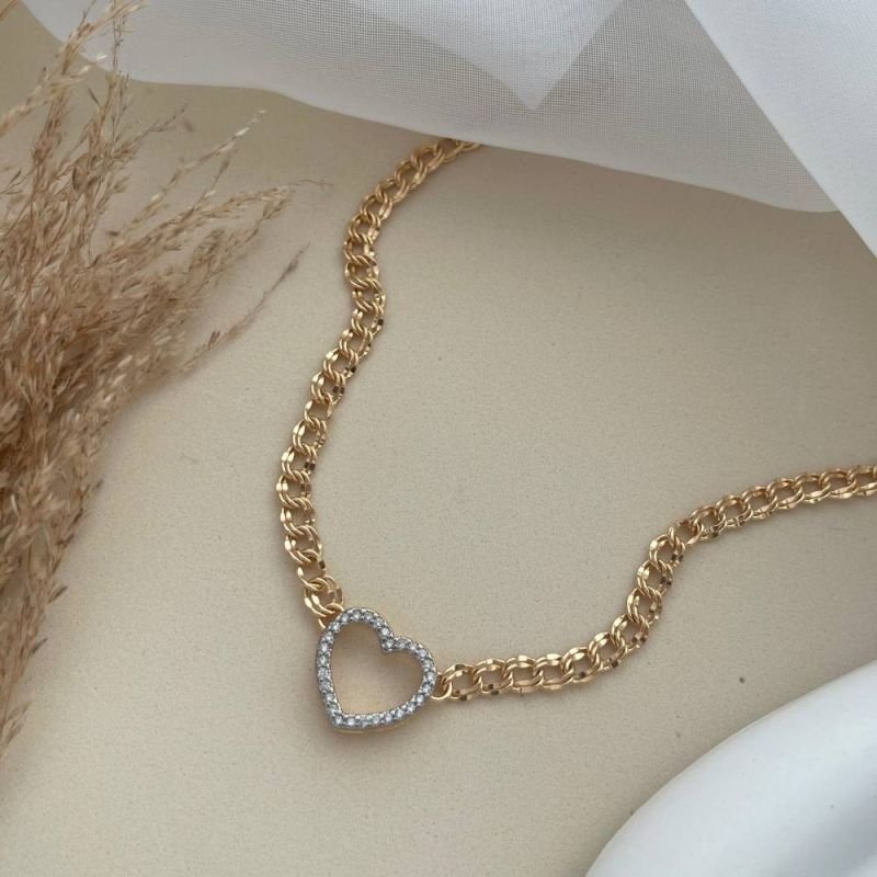 COLAR CORRENTE CORAÇÃO VAZADO CRAVEJADO