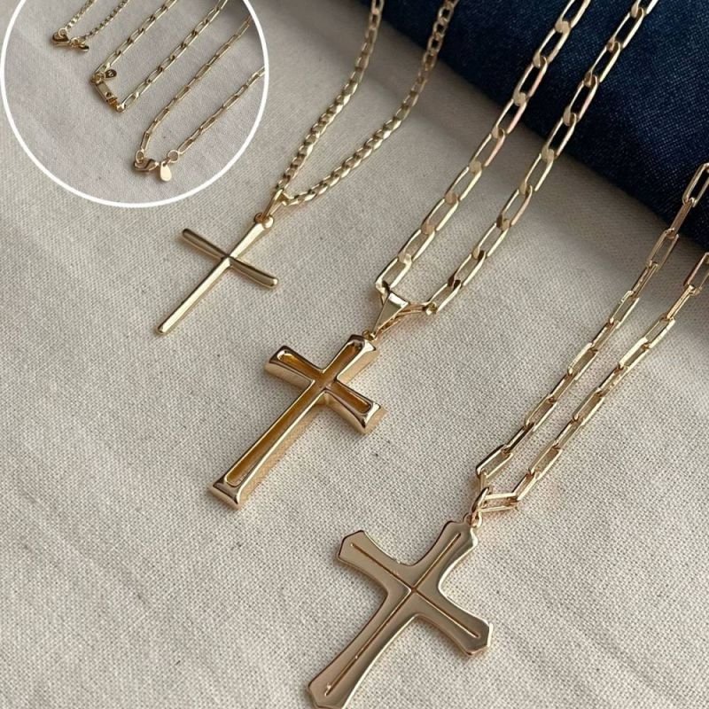 COLAR CORRENTE MASC CRUZ VAZADA - OURO 18K - 12