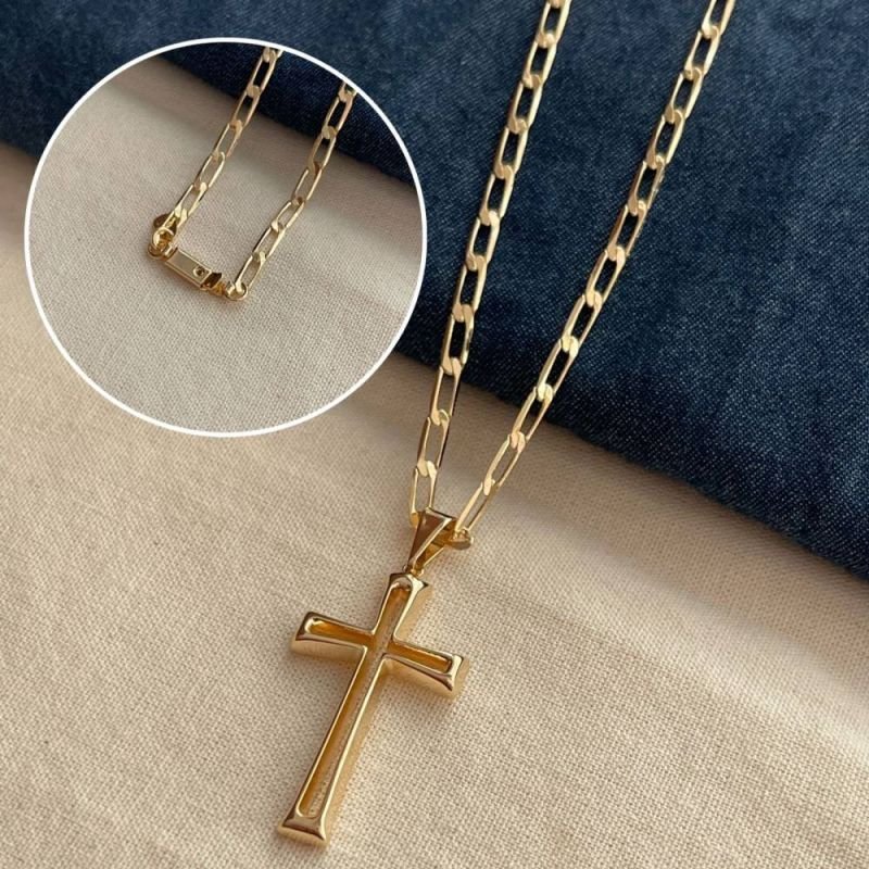 COLAR CORRENTE MASC CRUZ VAZADA - OURO 18K - 12