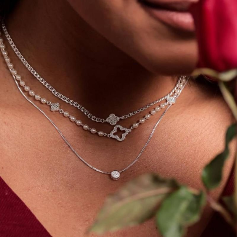 COLAR CORRENTE TREVO PRATA