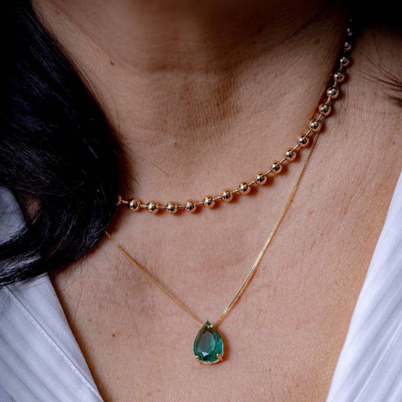 COLAR GOTA PEDRA - OURO 18K - ESMERALDA - 25