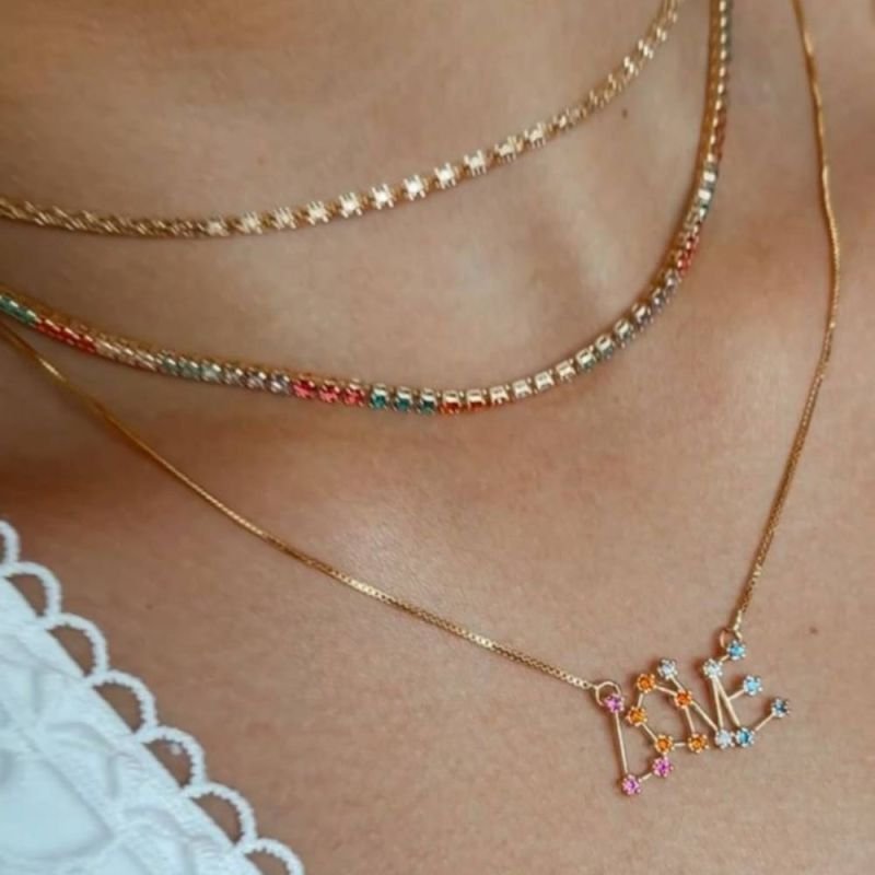 COLAR LOVE COM ZIRCONIAS COLORFULL