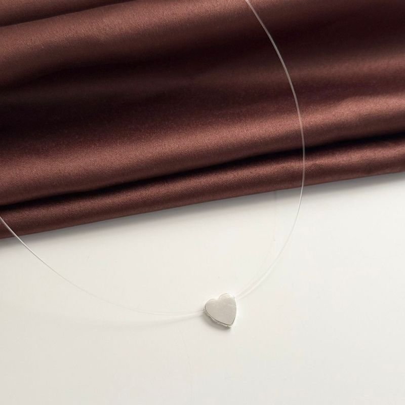 COLAR NYLON CORAÇÃO LISO PRATA