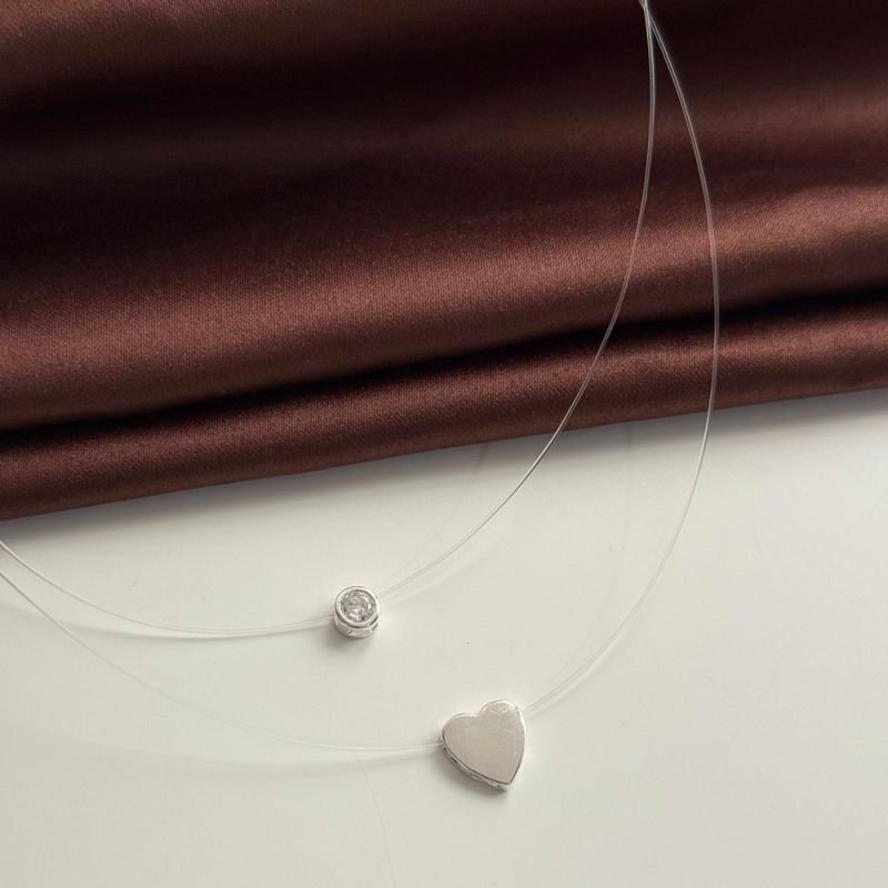 COLAR NYLON CORAÇÃO LISO PRATA