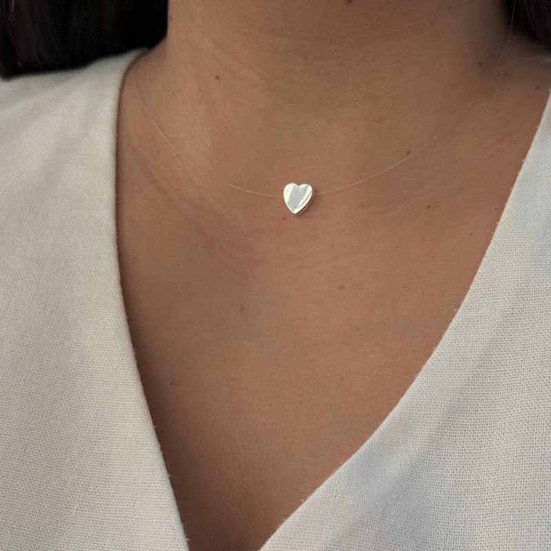 COLAR NYLON CORAÇÃO LISO PRATA