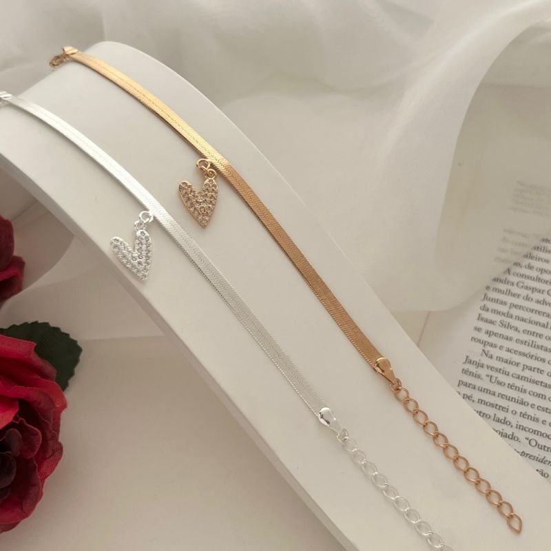 PULSEIRA FITA C/CORAÇÃO PRATA